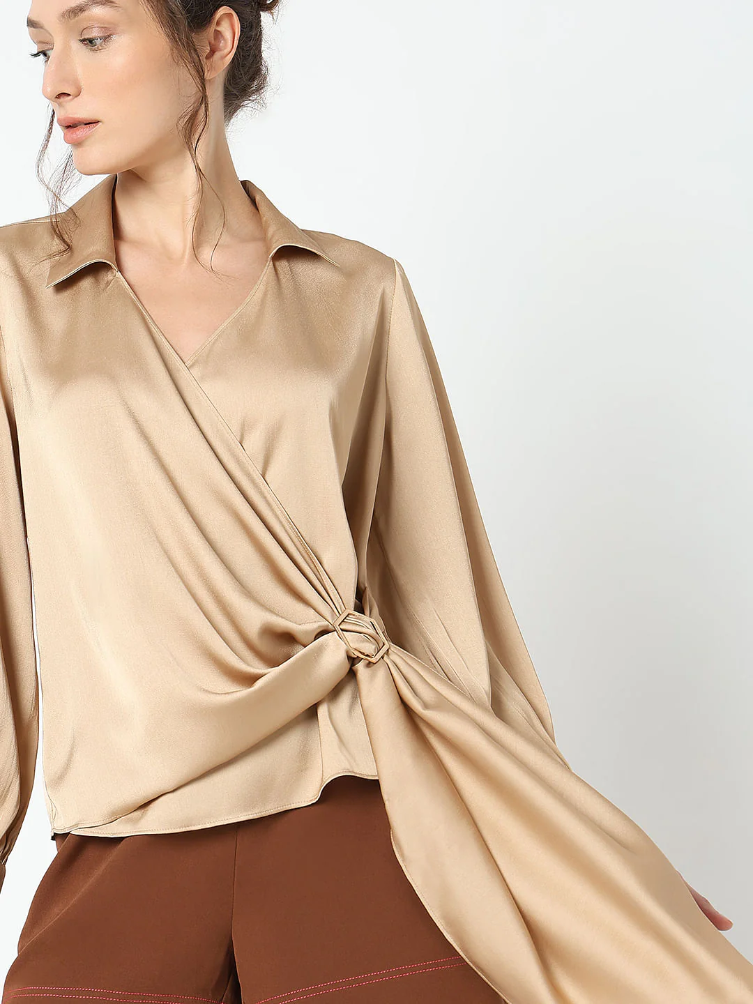 Beige Satin Asymmetric Top - Image 6
