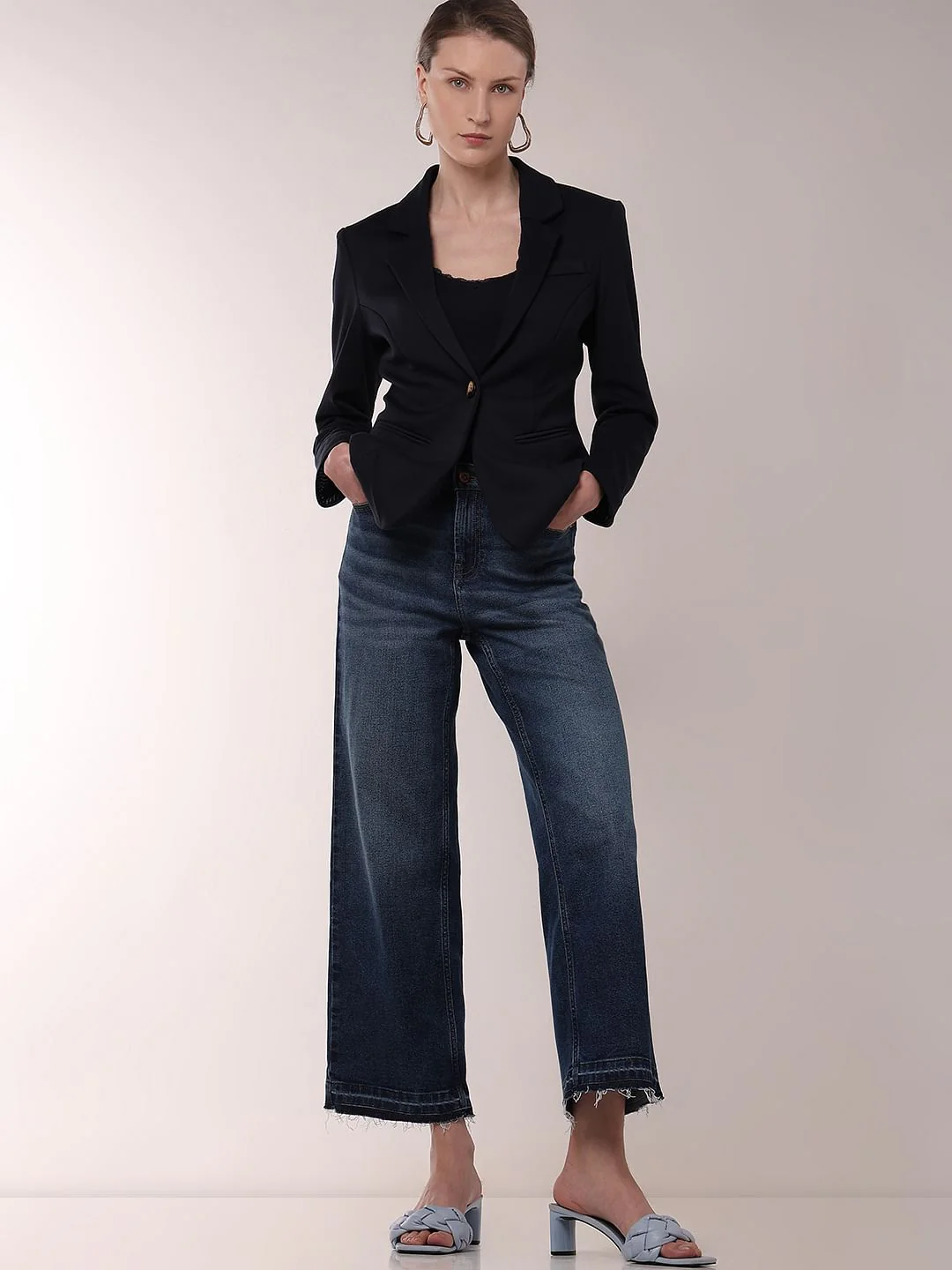 Dark Blue Faded Zoey Wide-Leg Jeans