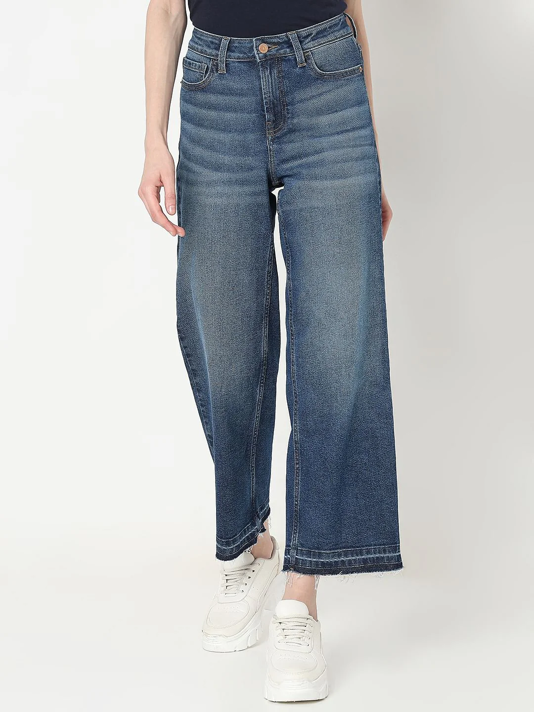 Dark Blue Faded Zoey Wide-Leg Jeans - Image 2