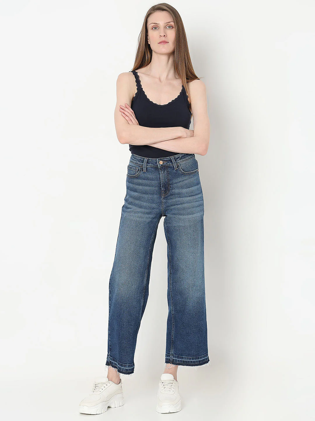 Dark Blue Faded Zoey Wide-Leg Jeans - Image 5