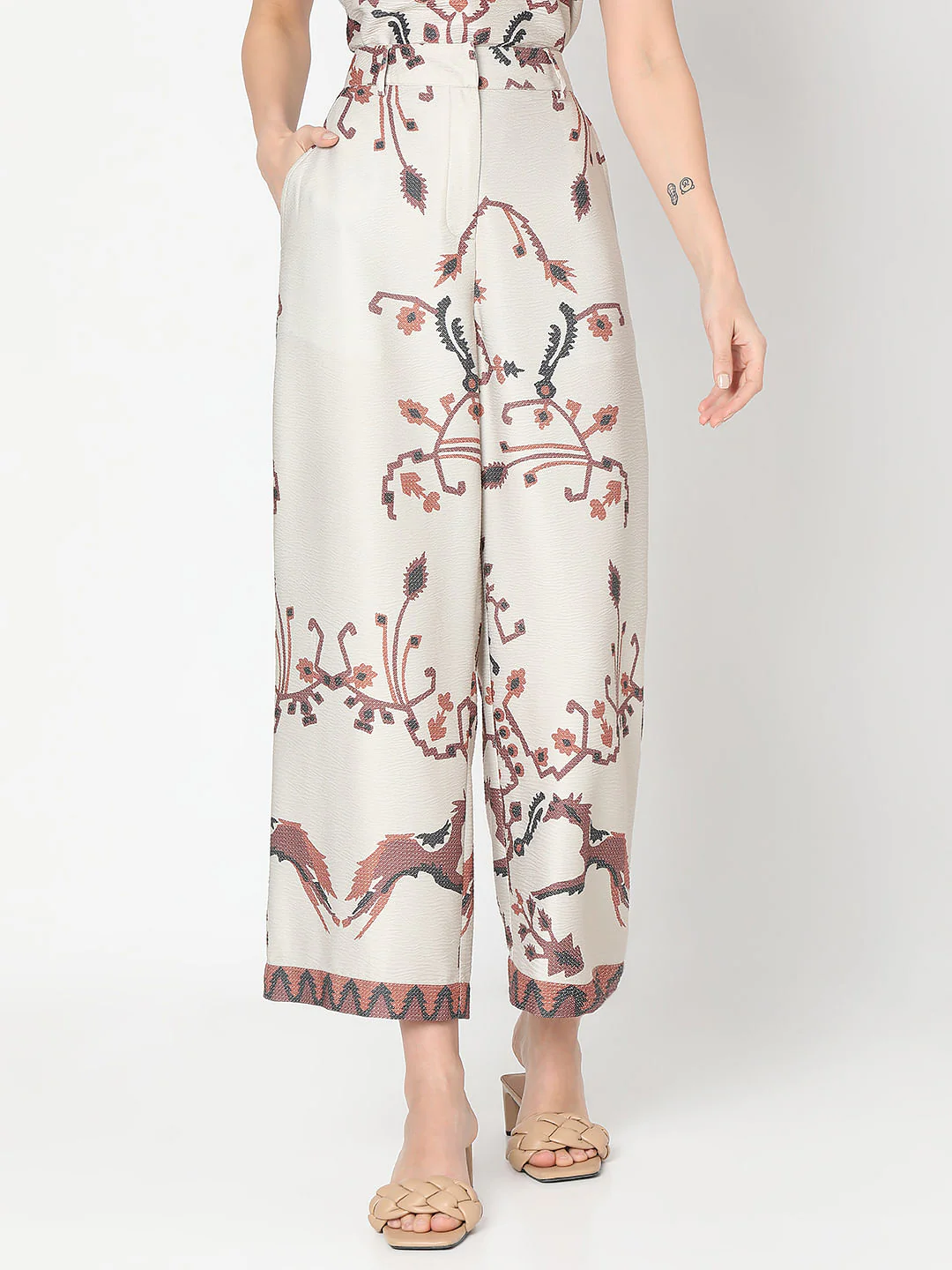 Beige High Rise Printed Co-Ord Set Pants - Image 2