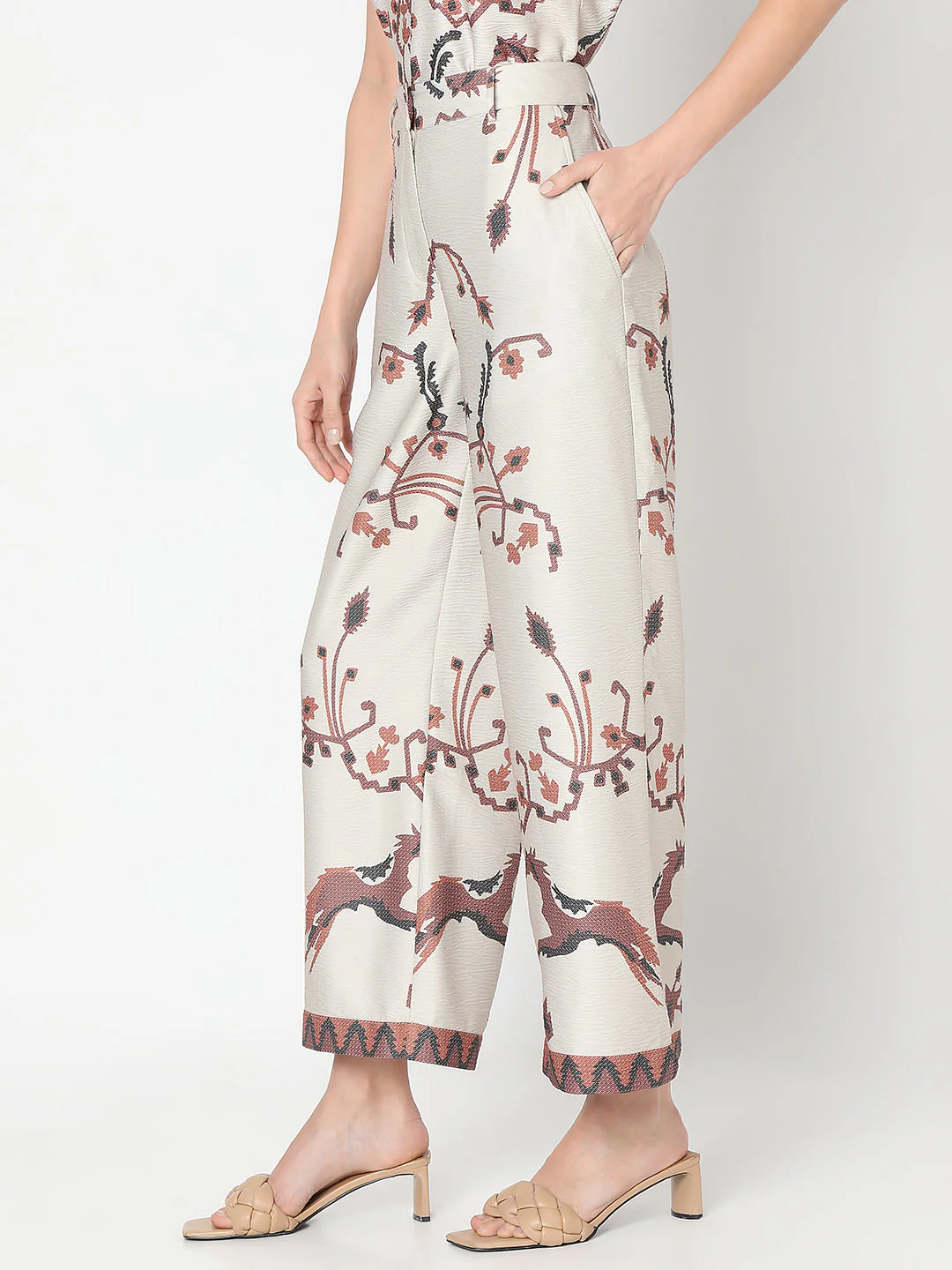 Beige High Rise Printed Co-Ord Set Pants - Image 3