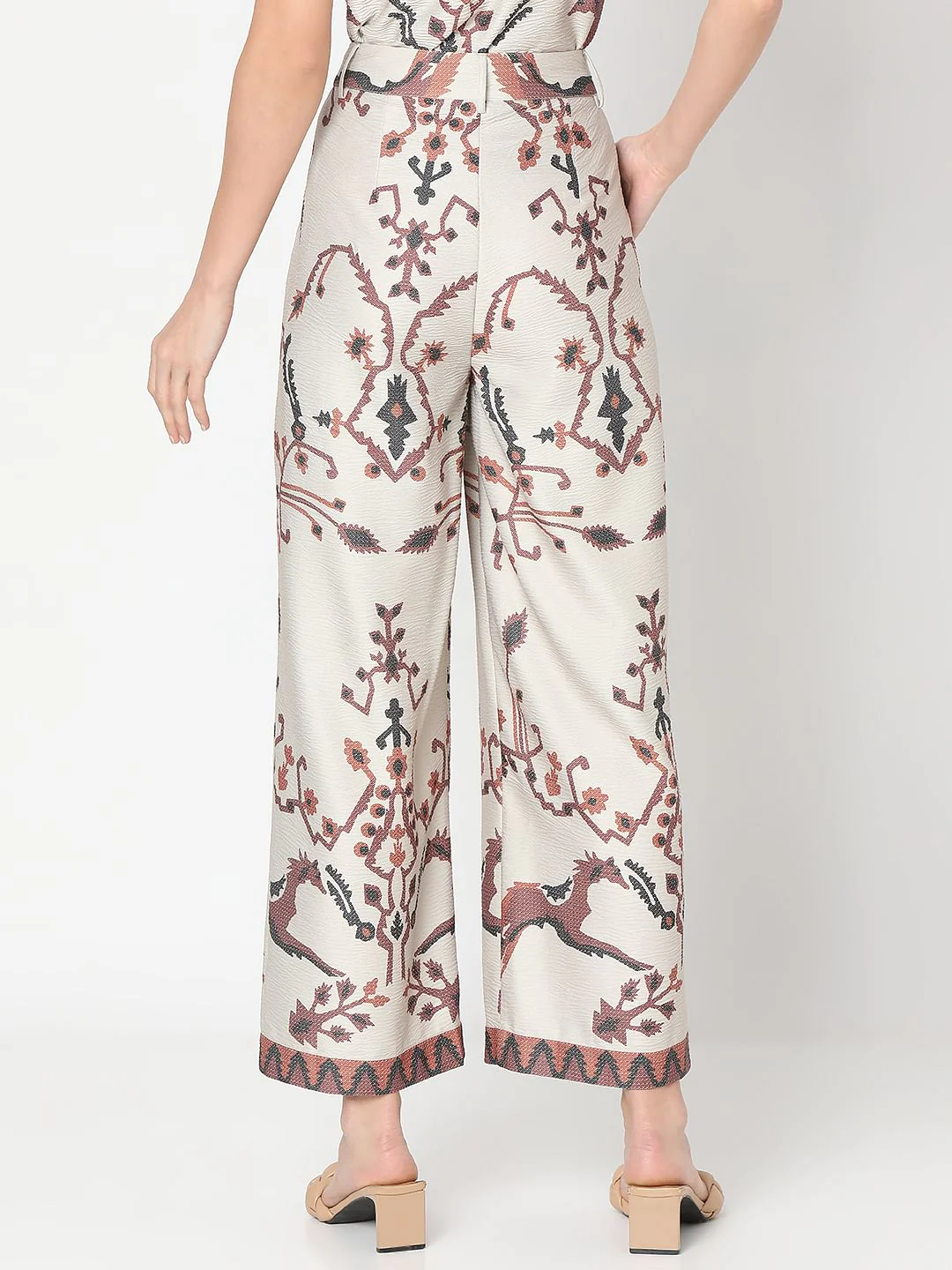 Beige High Rise Printed Co-Ord Set Pants - Image 4
