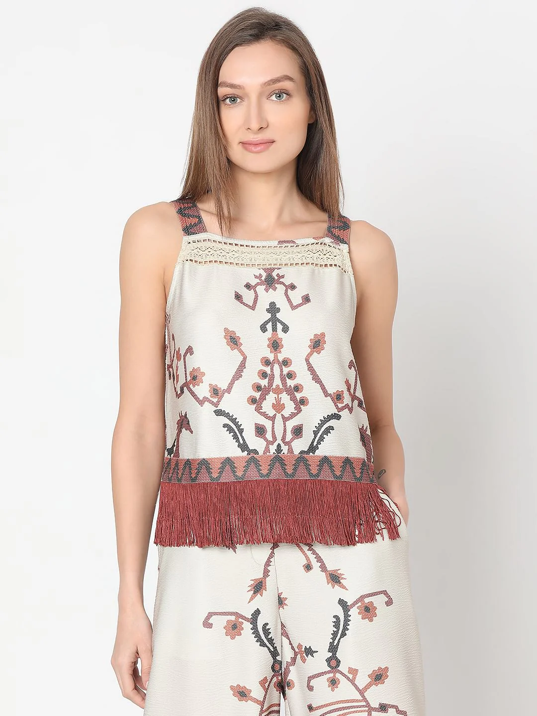 Beige Printed Co-Ord Set Top - Image 2