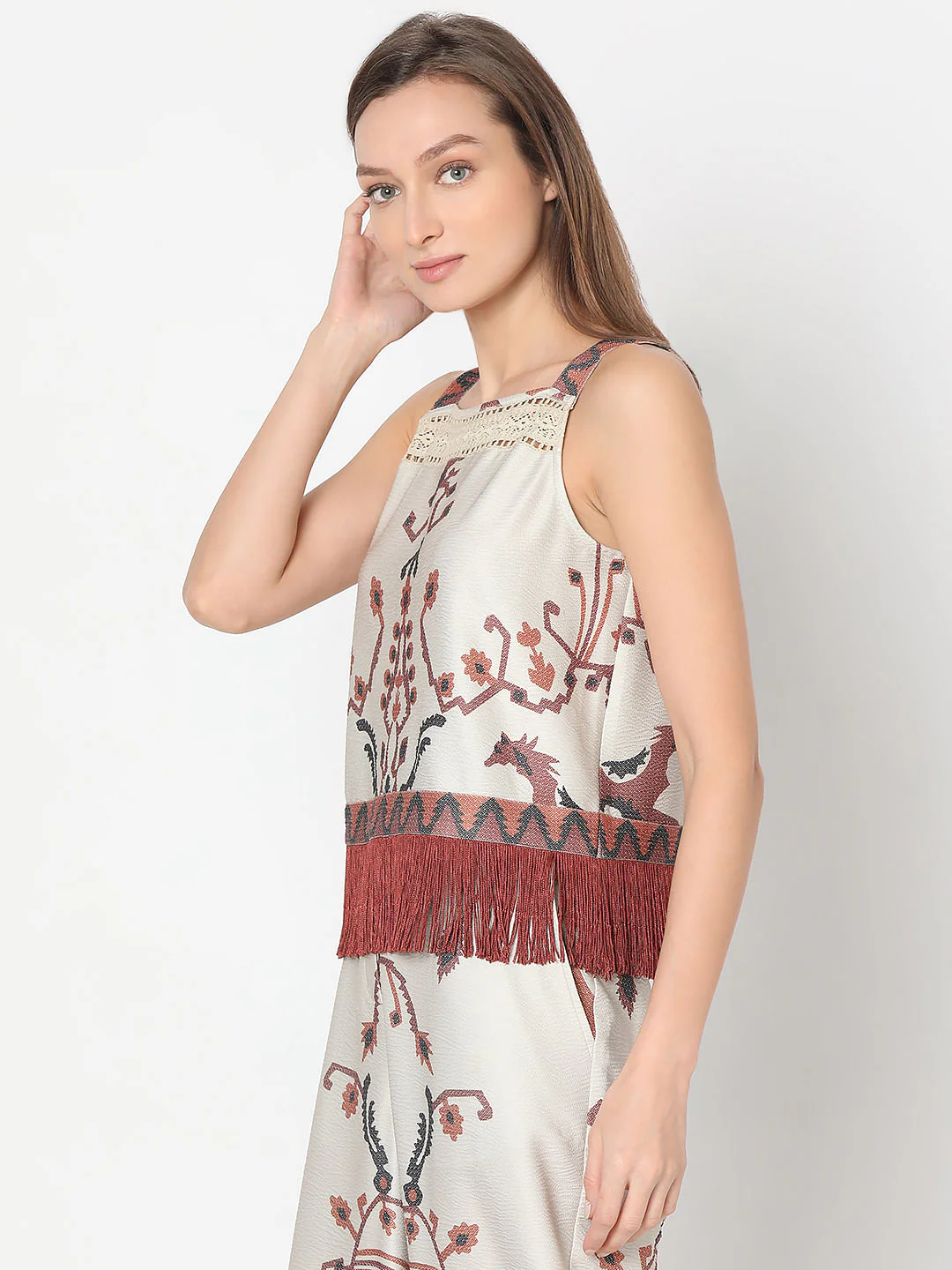 Beige Printed Co-Ord Set Top - Image 3