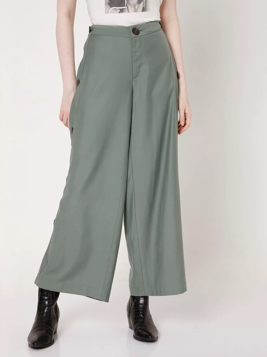 Olive Green Flared Slit Pants - Image 2