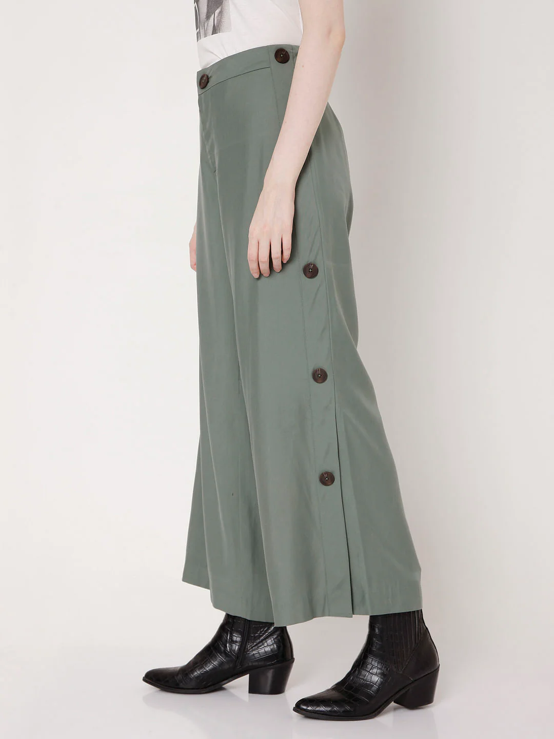 Olive Green Flared Slit Pants - Image 3