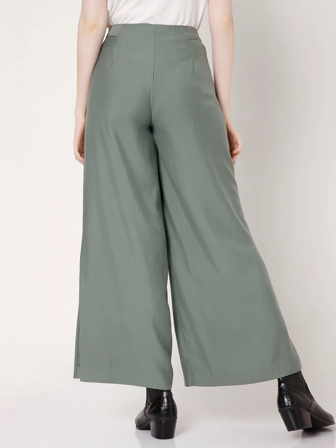 Olive Green Flared Slit Pants - Image 4