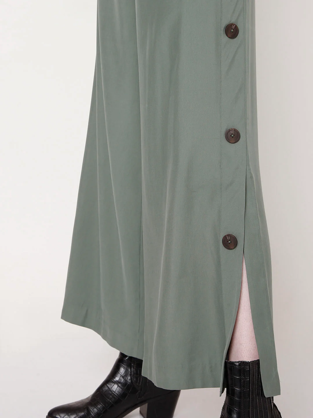 Olive Green Flared Slit Pants - Image 5