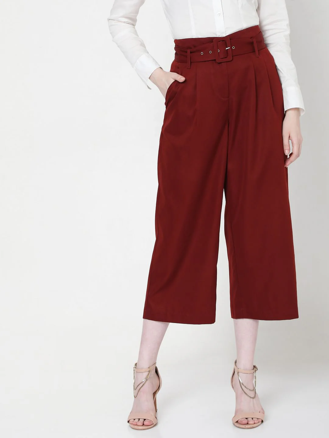 Red High Rise Culottes - Image 2