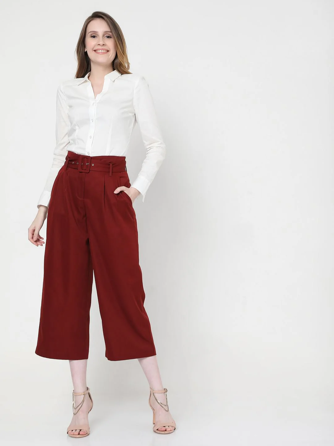 Red High Rise Culottes - Image 6