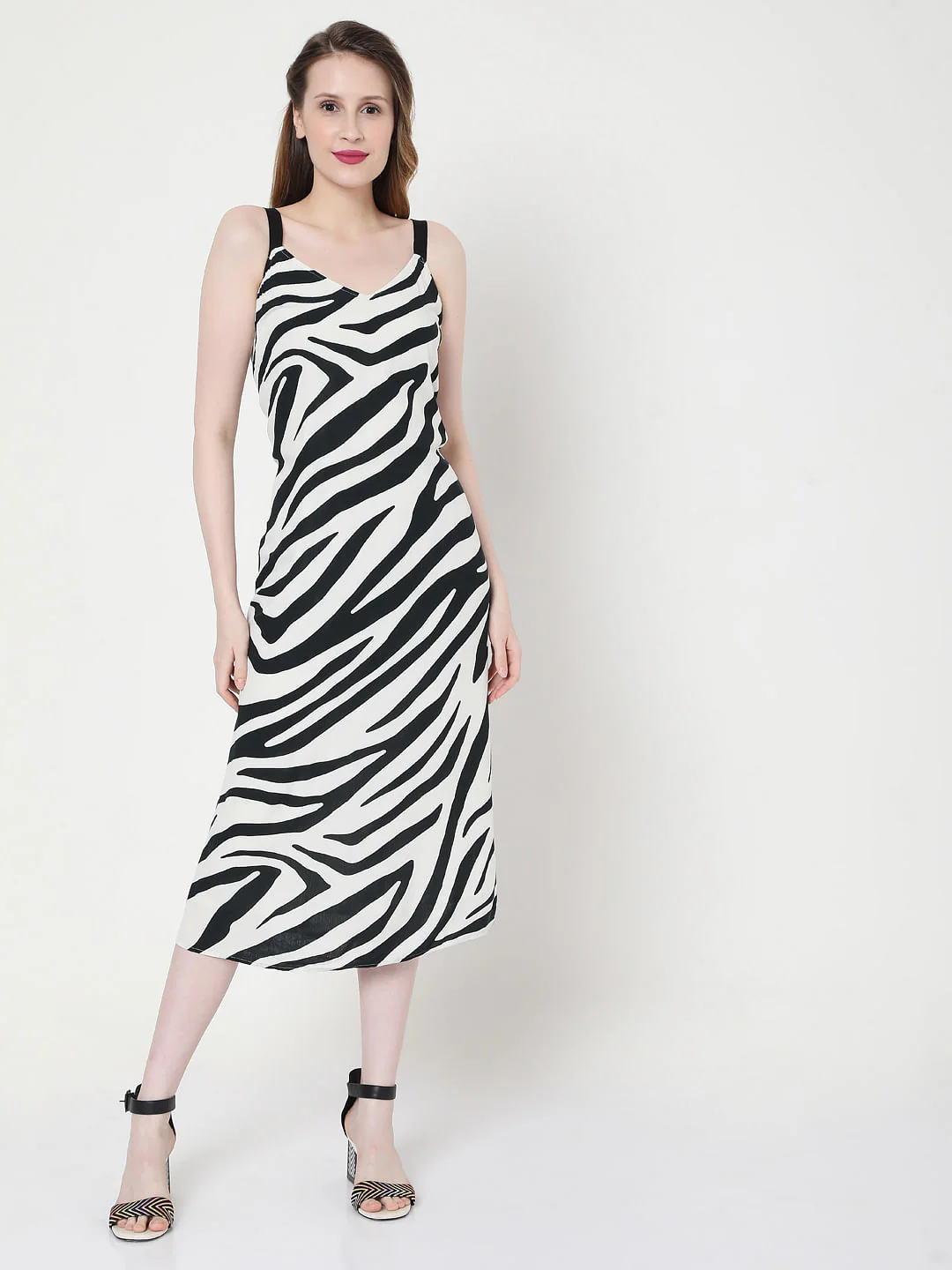 Monochrome Zebra Print Midi Dress - Image 2