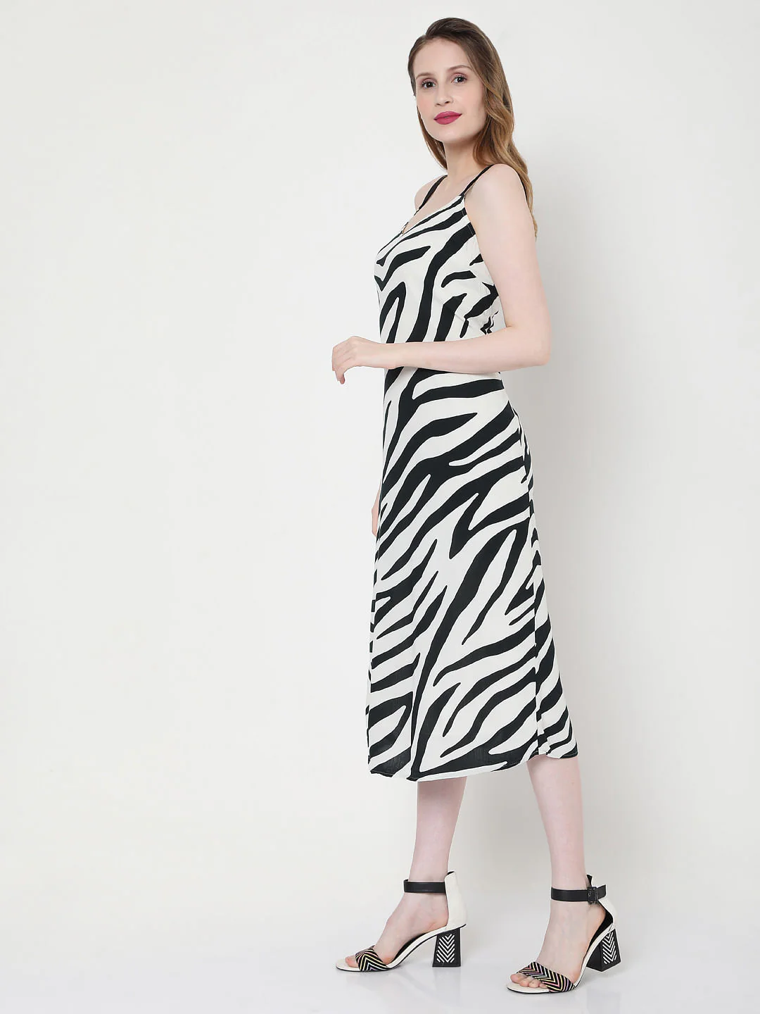 Monochrome Zebra Print Midi Dress - Image 3