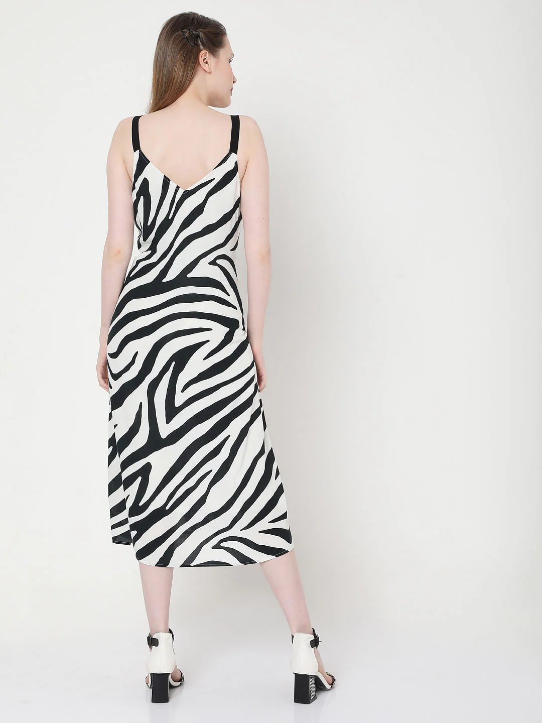 Monochrome Zebra Print Midi Dress - Image 4