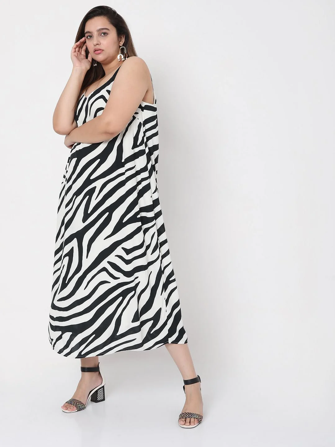 Curve Black & White Printed Midi Dress