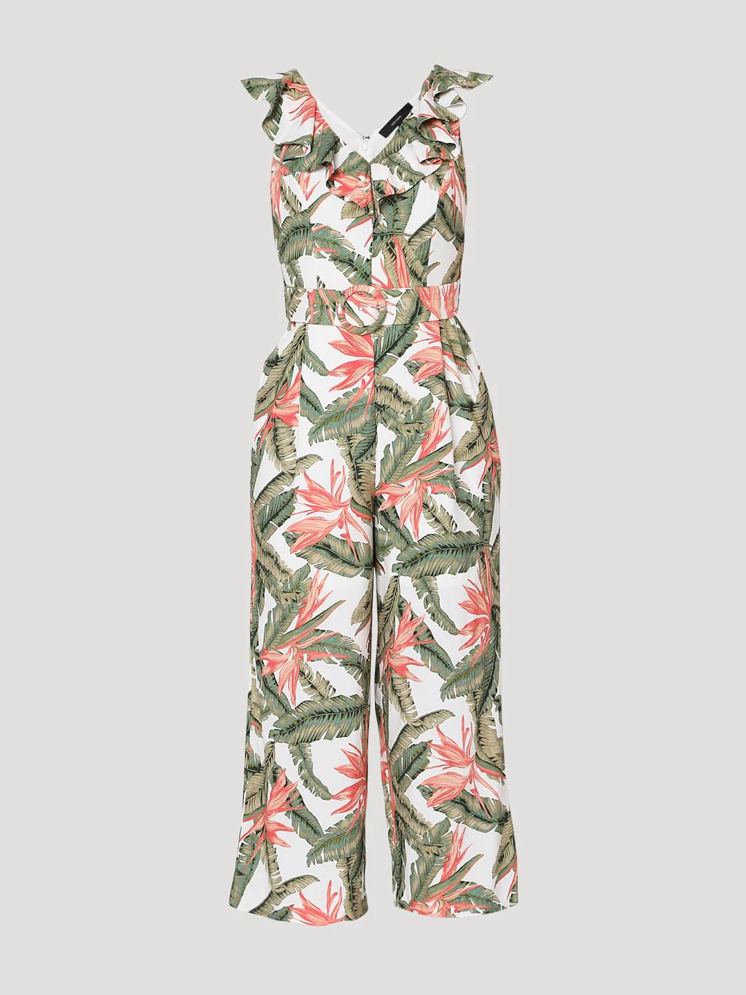 White & Green Tropical Print Jumpsuit - Image 6