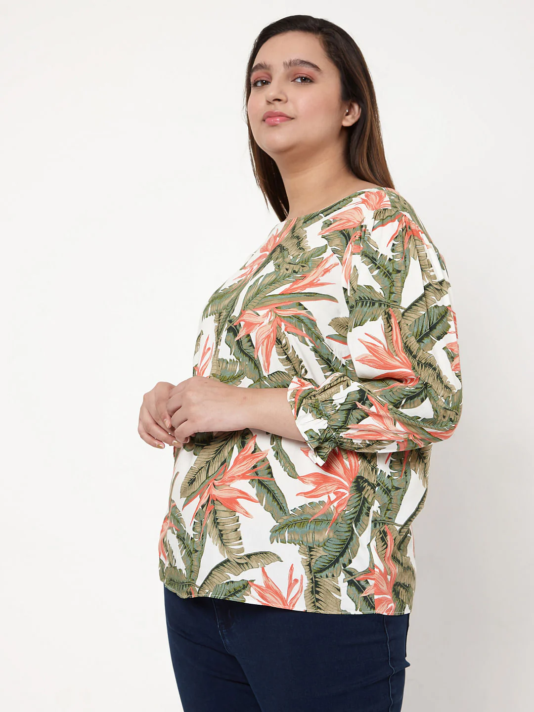 Curve White Tropical Print Top - Image 3