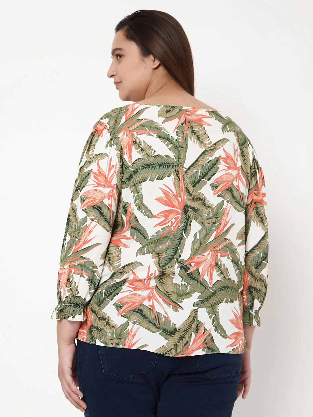 Curve White Tropical Print Top - Image 4