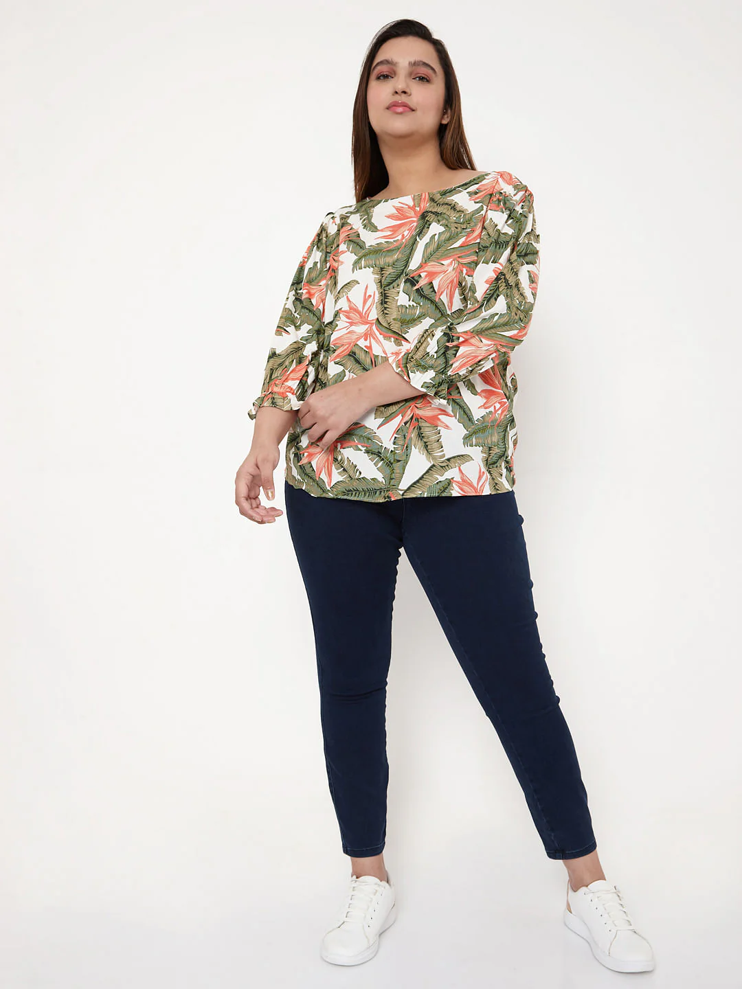 Curve White Tropical Print Top - Image 5