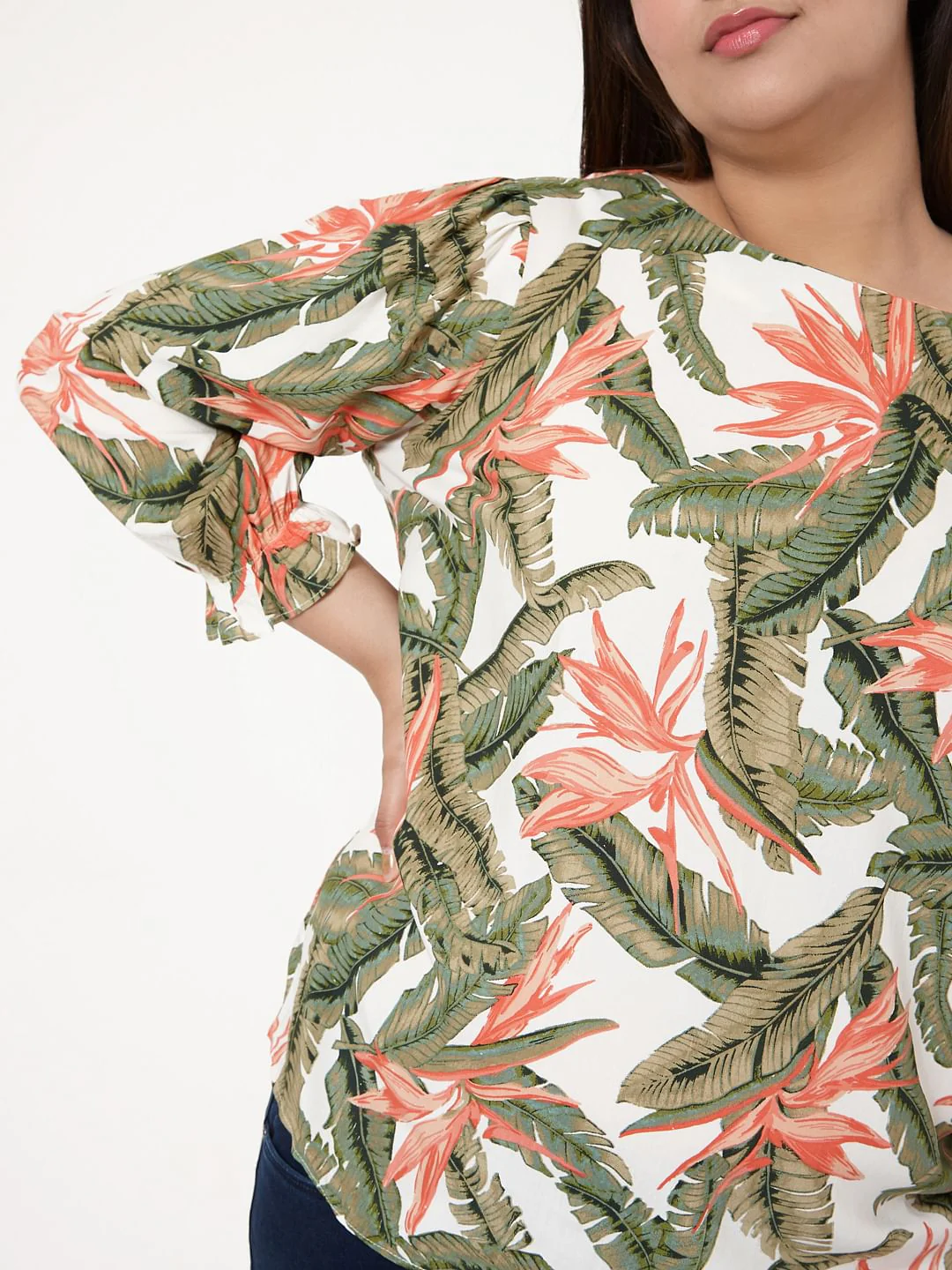 Curve White Tropical Print Top - Image 6