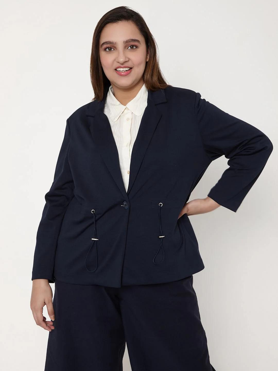 Curve Navy Blue Formal Blazer - Image 2