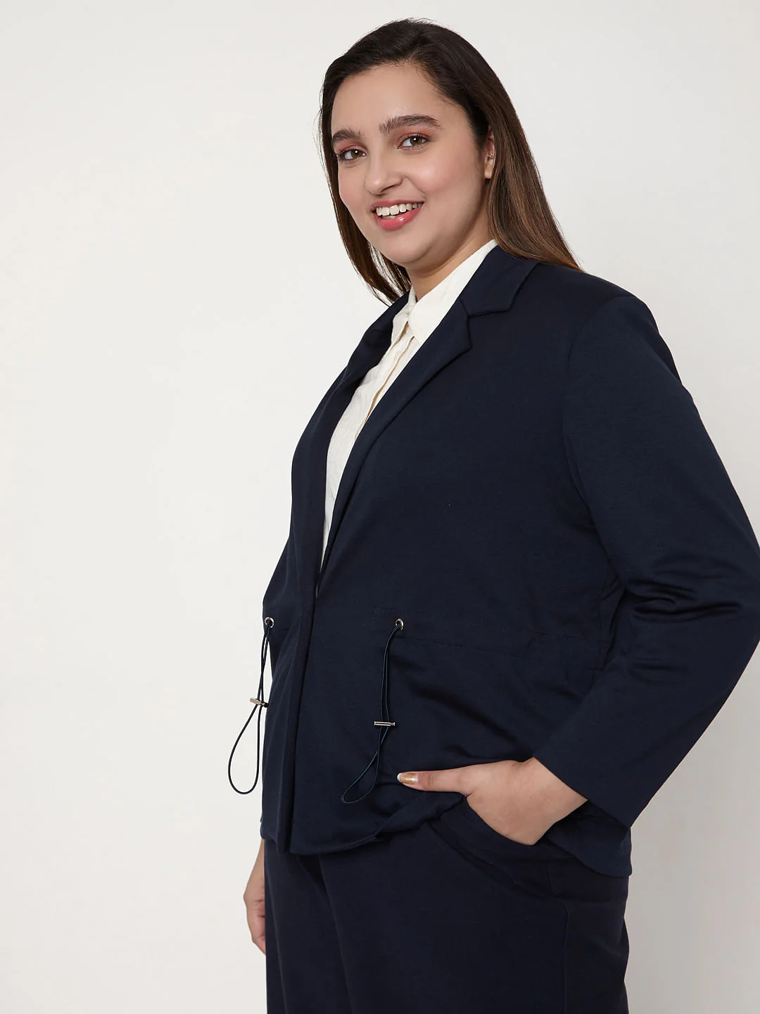 Curve Navy Blue Formal Blazer - Image 3