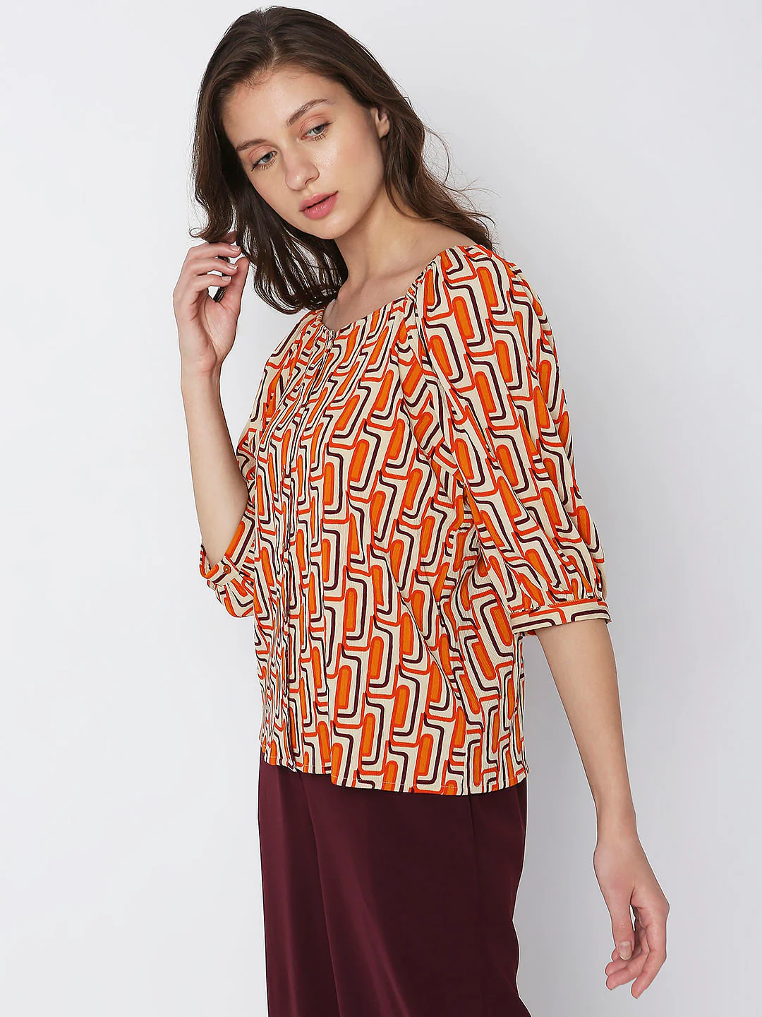 Orange Printed Buttoned Top - Image 3