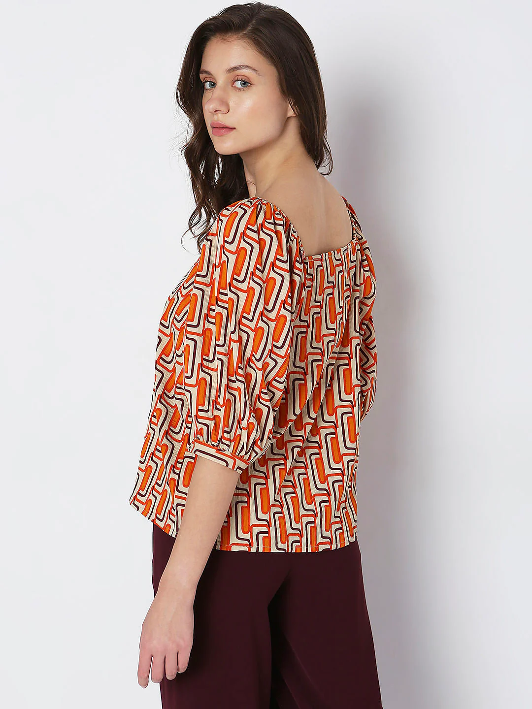 Orange Printed Buttoned Top - Image 4