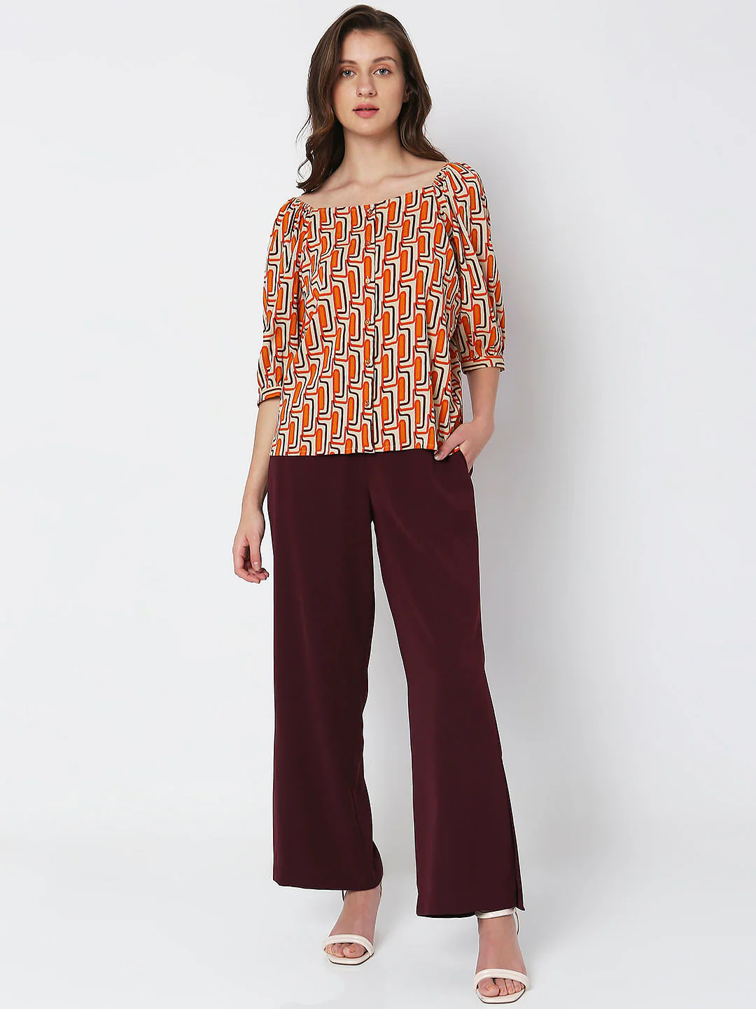Orange Printed Buttoned Top - Image 5