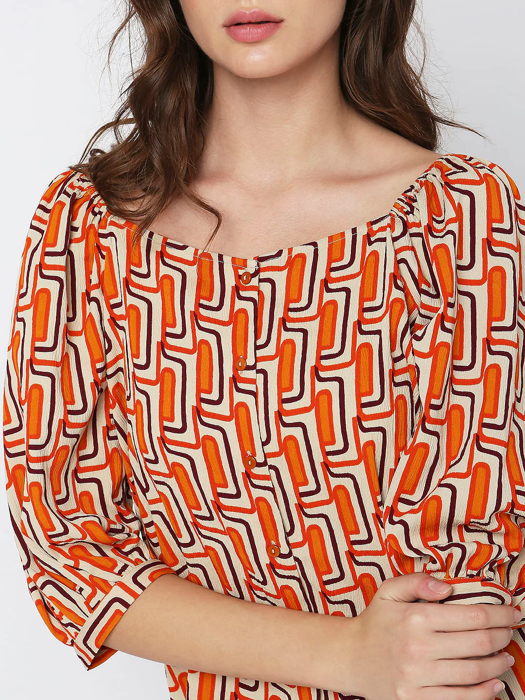 Orange Printed Buttoned Top - Image 6
