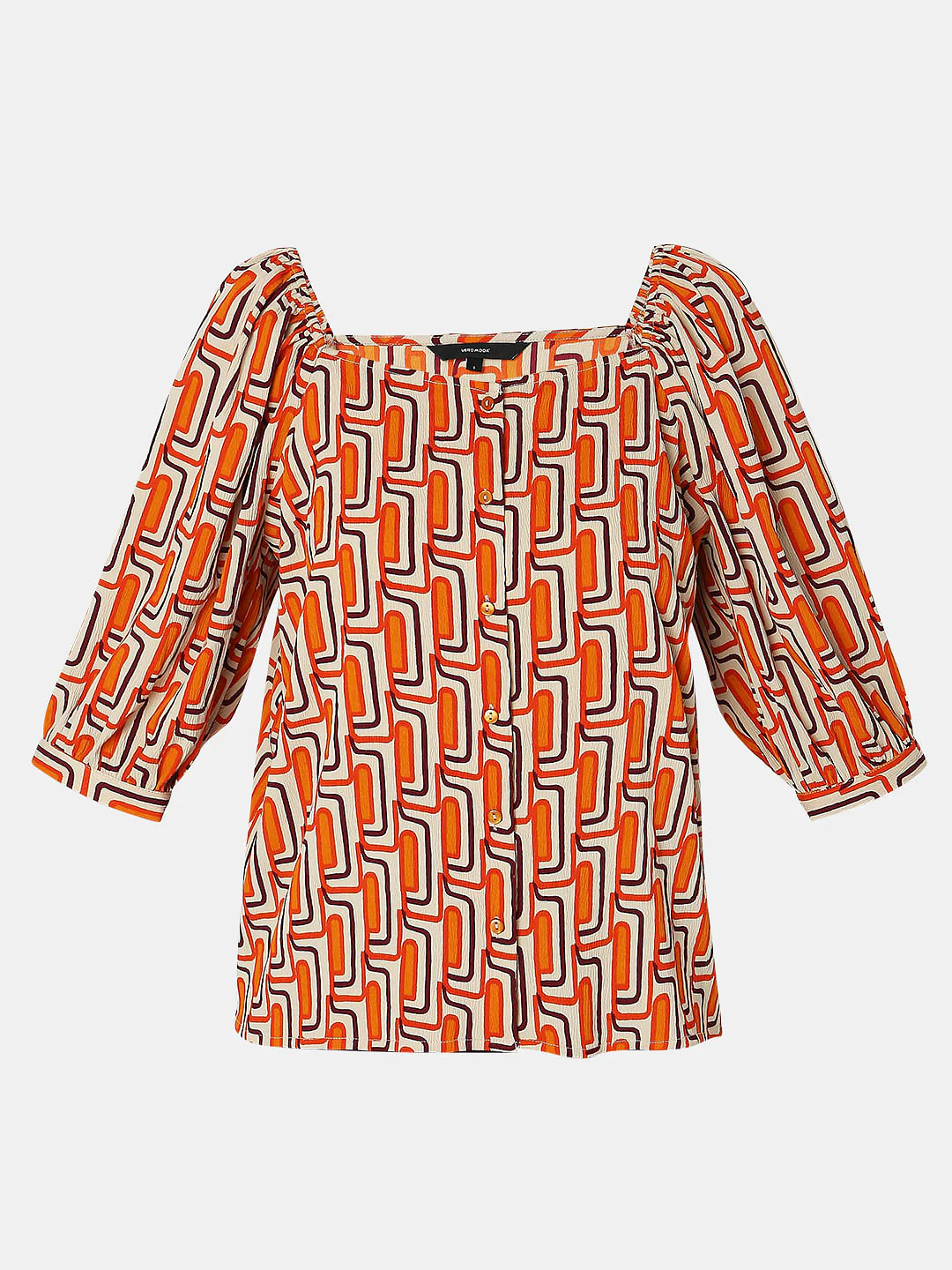 Orange Printed Buttoned Top - Image 7