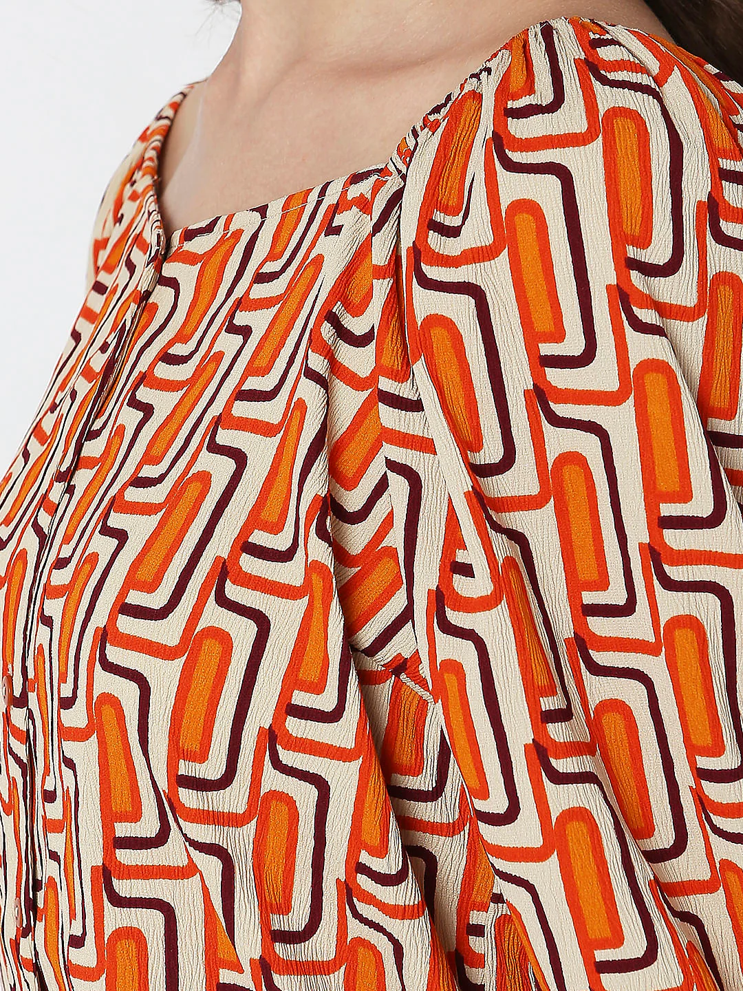 Orange Printed Buttoned Top - Image 8