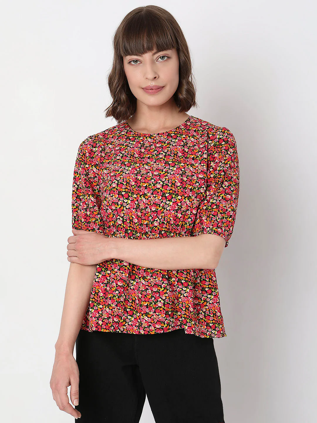 Black Floral Print Top - Image 2