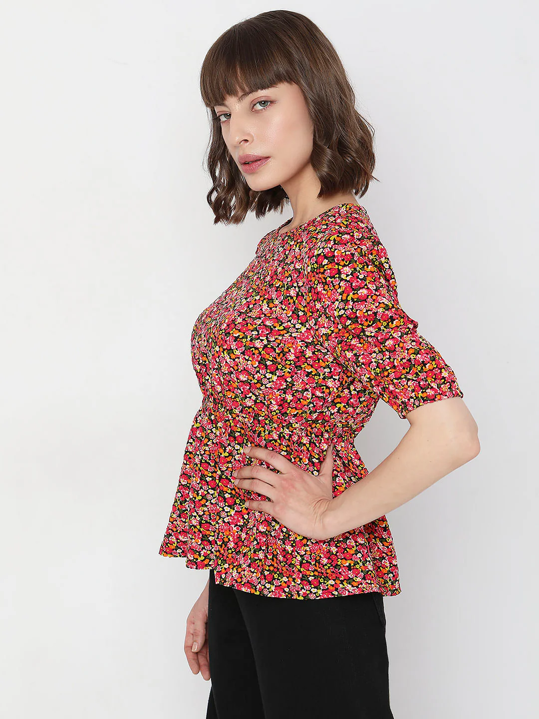 Black Floral Print Top - Image 3