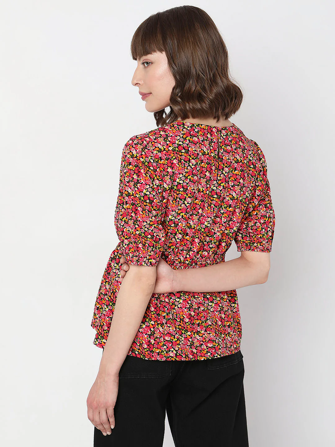 Black Floral Print Top - Image 4