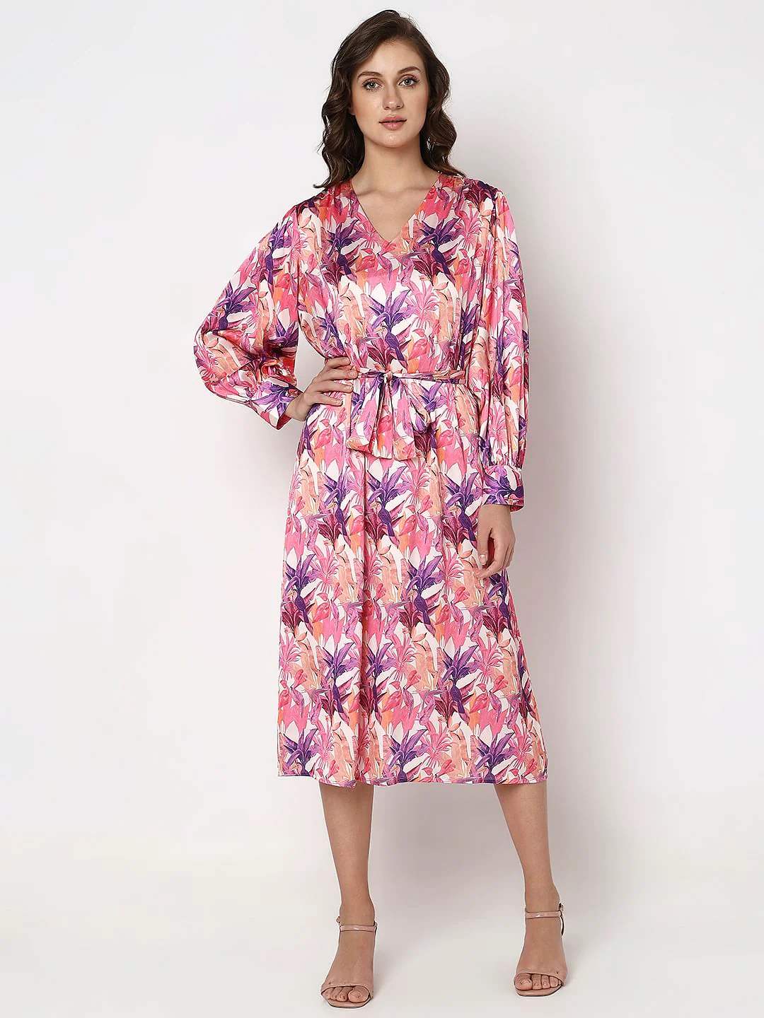 Pink Tropical Print Midi Dress - Image 2