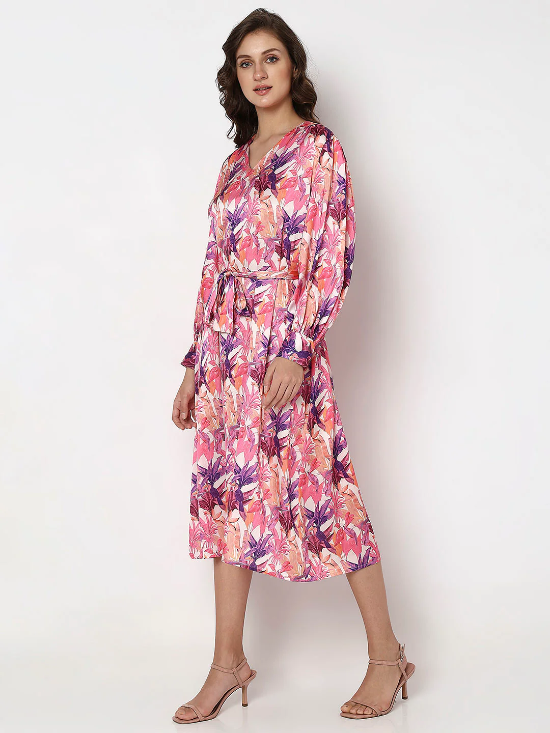 Pink Tropical Print Midi Dress - Image 3