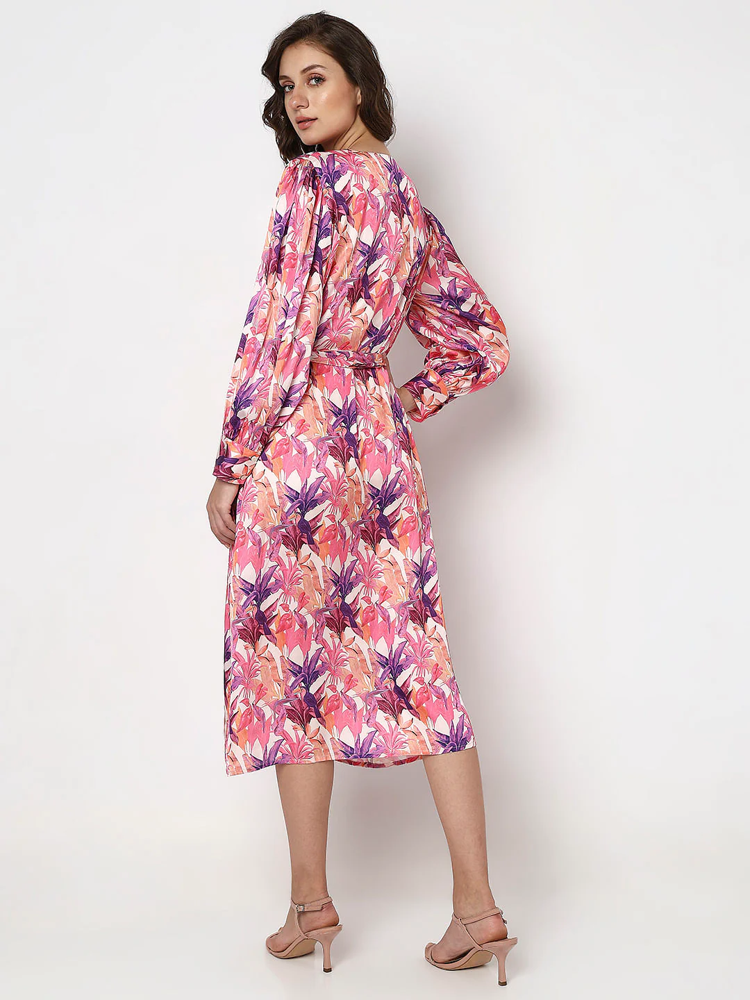 Pink Tropical Print Midi Dress - Image 4