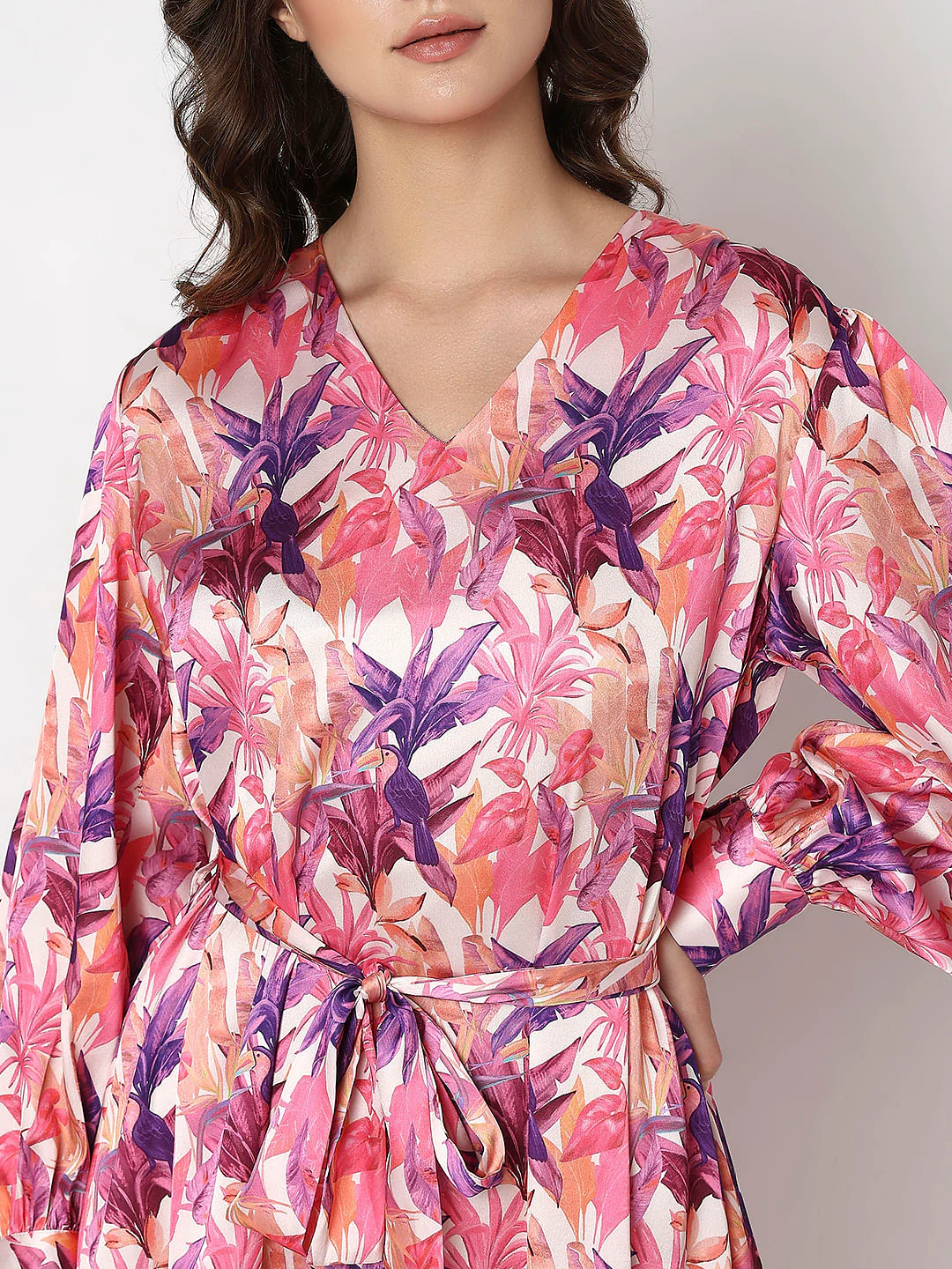 Pink Tropical Print Midi Dress - Image 5