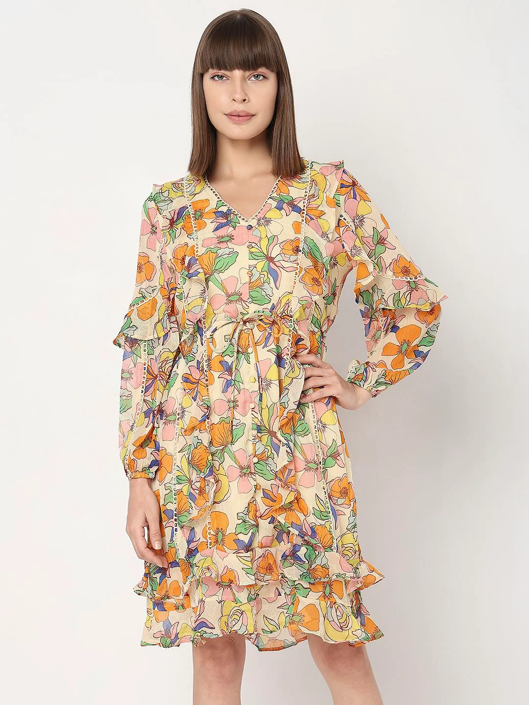Yellow Floral Ruffle Dress - Image 2