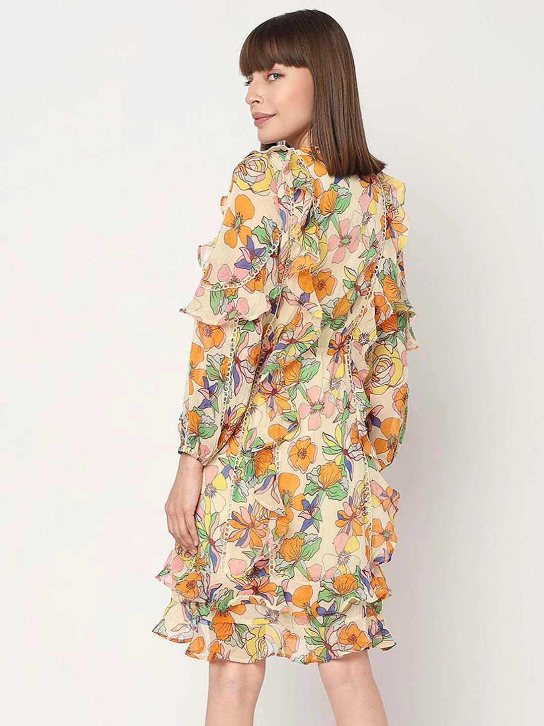 Yellow Floral Ruffle Dress - Image 4