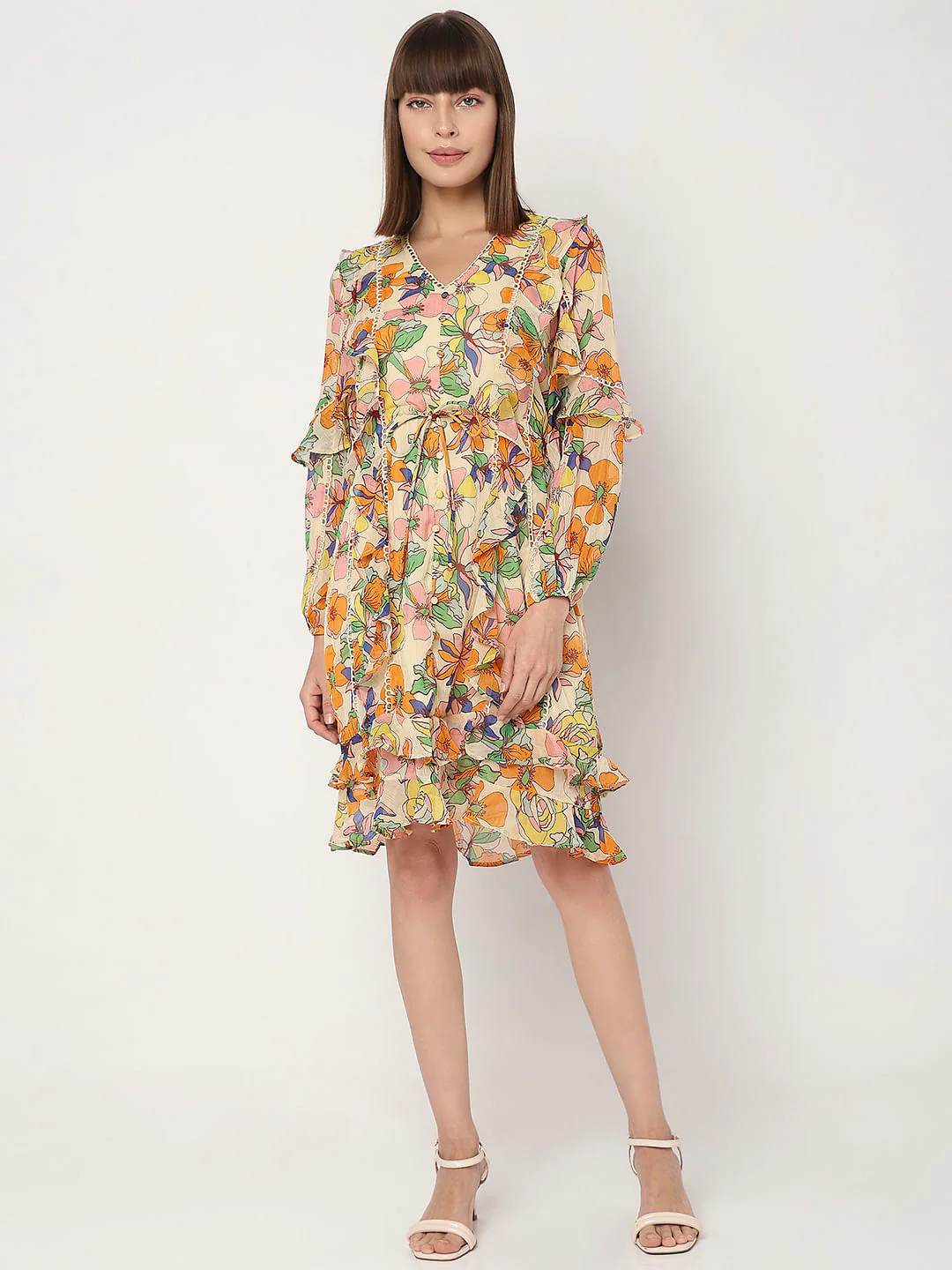 Yellow Floral Ruffle Dress - Image 5