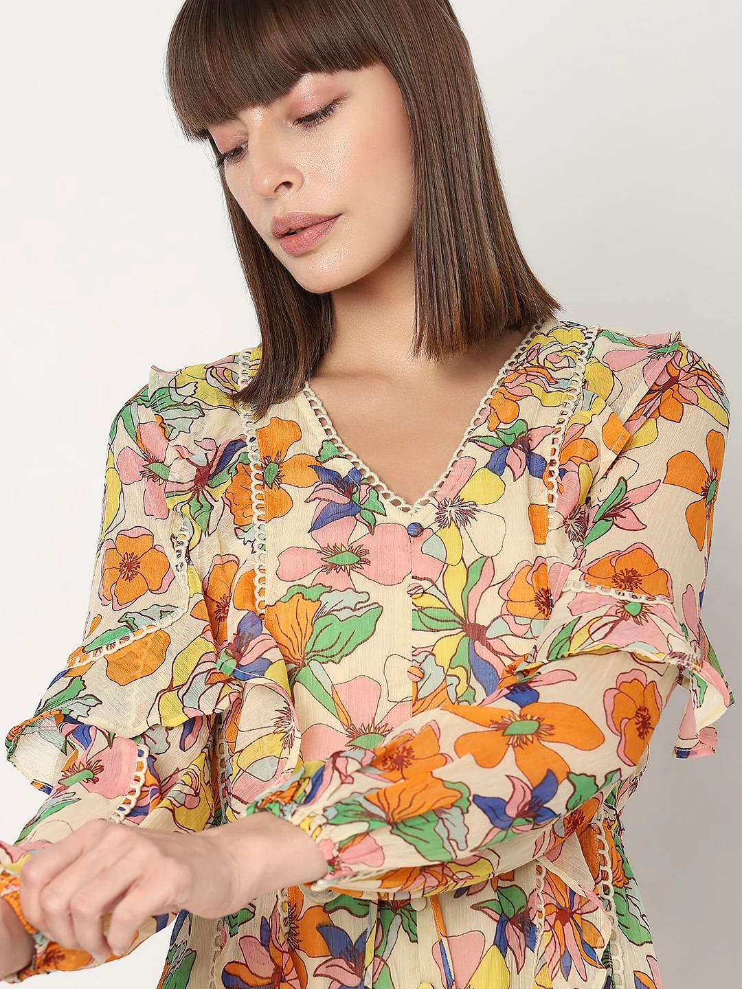 Yellow Floral Ruffle Dress - Image 6