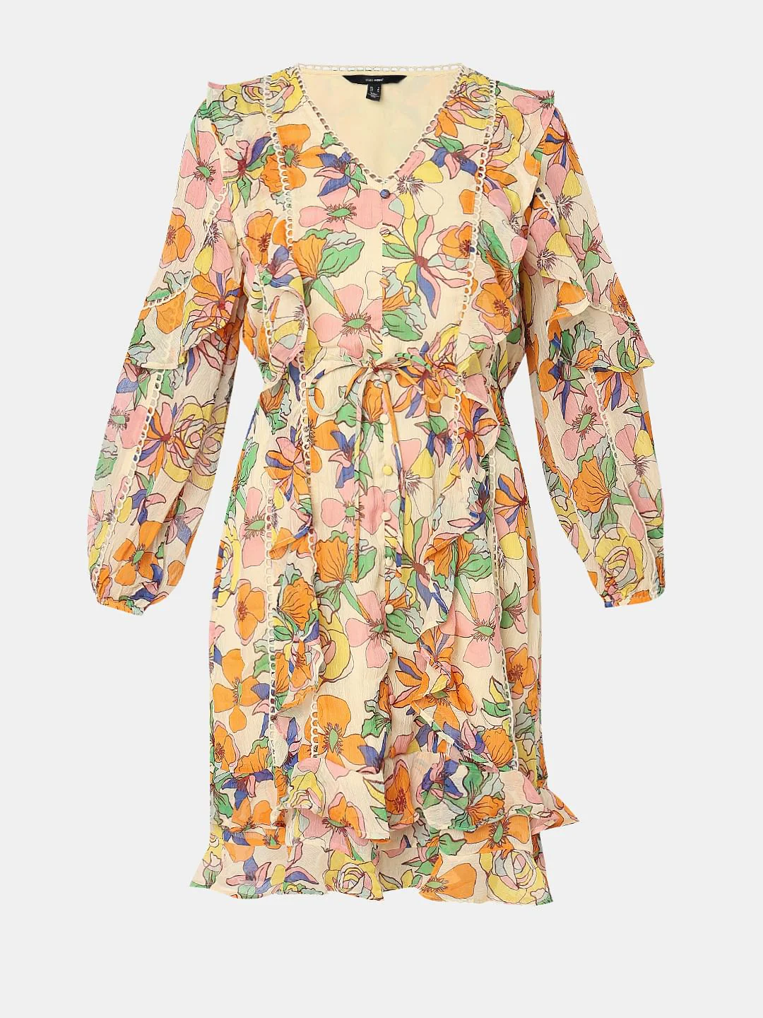 Yellow Floral Ruffle Dress - Image 7