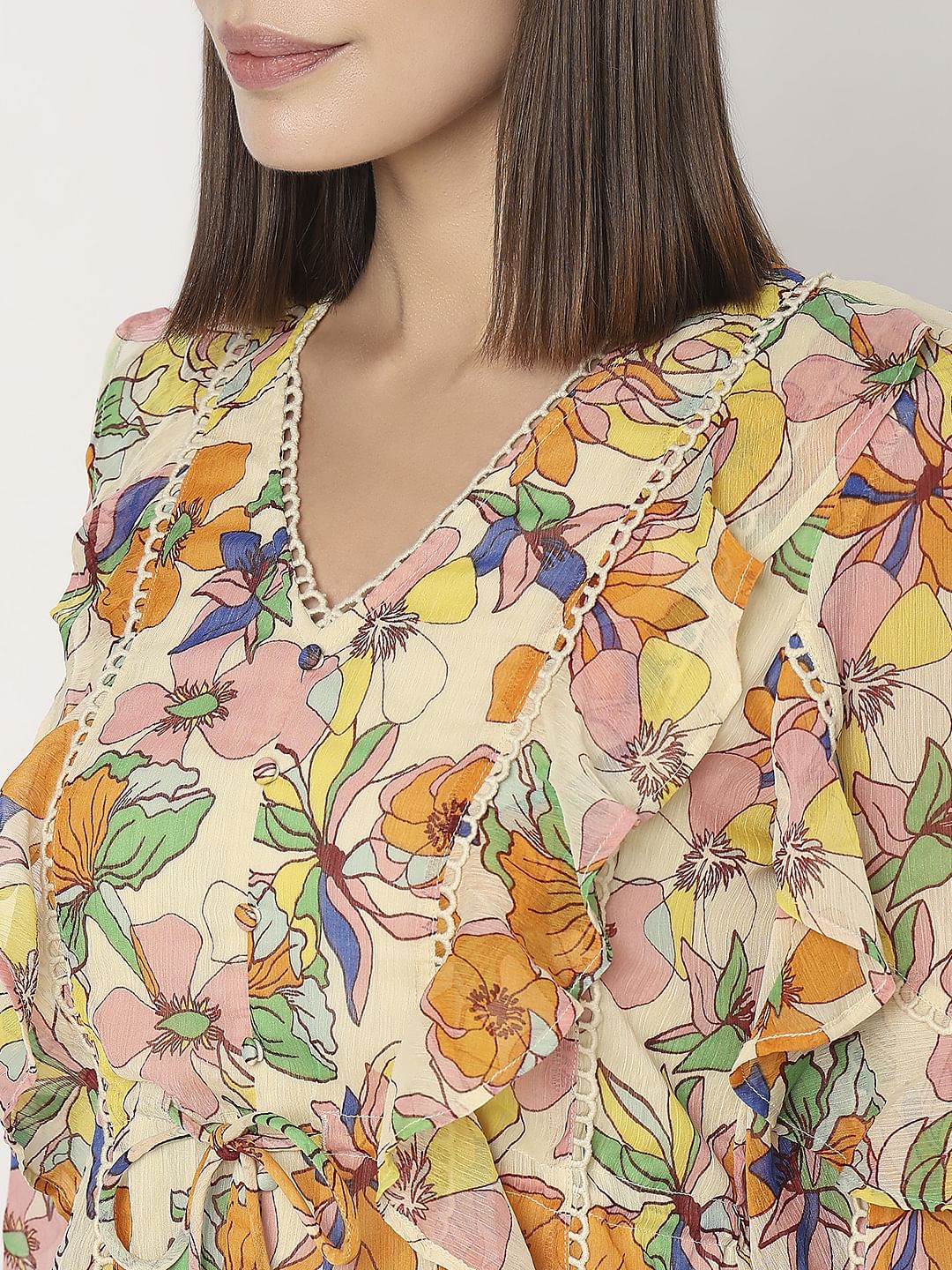 Yellow Floral Ruffle Dress - Image 8