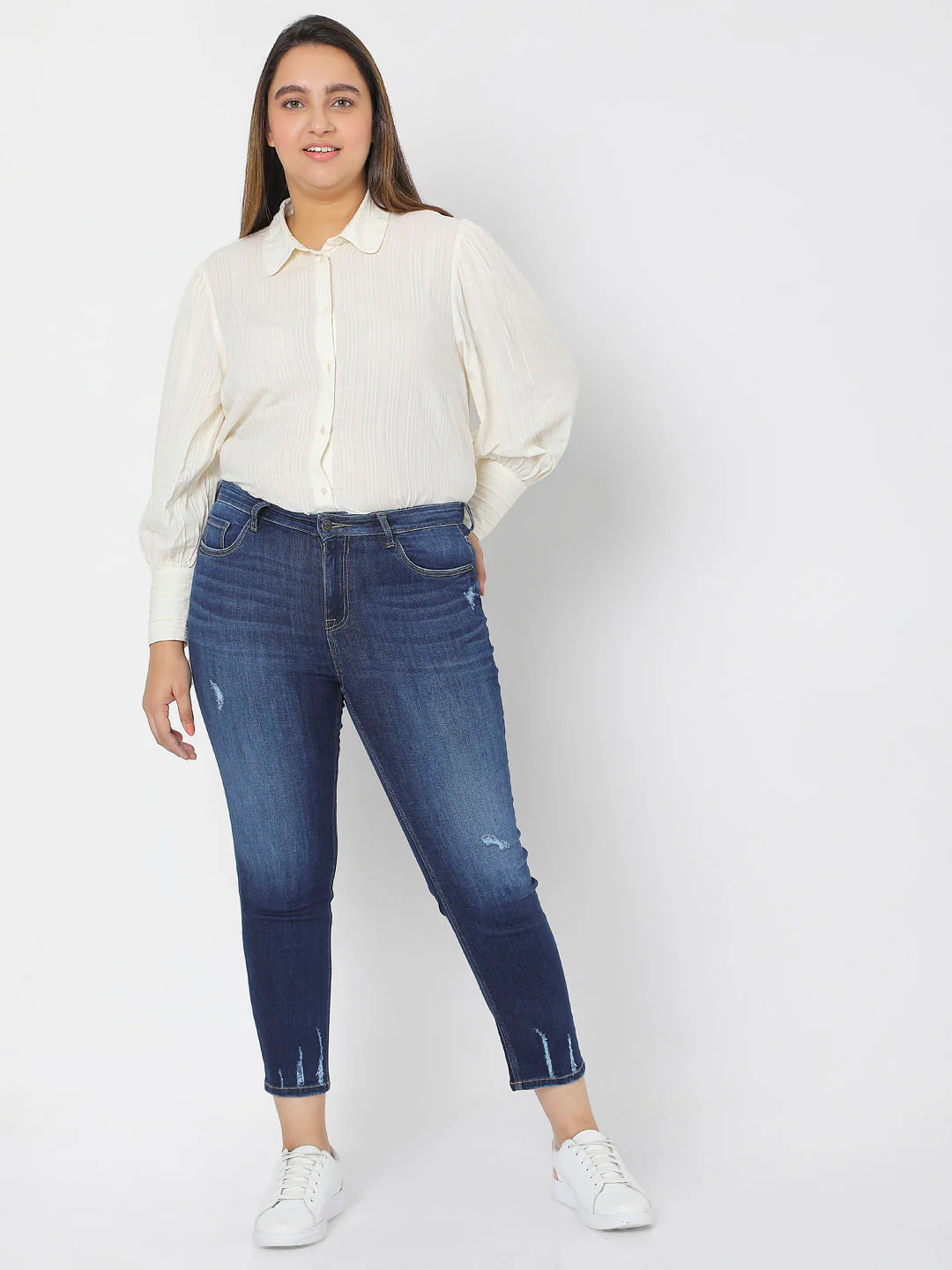 Curve Blue High Rise Ripped Skinny Jeans - Image 6
