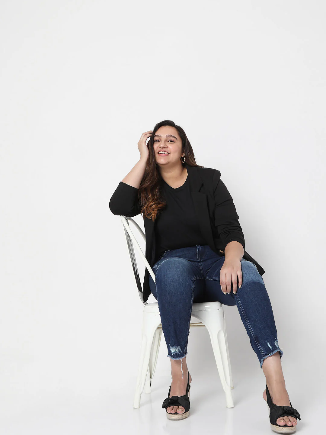 Curve Blue Mid Rise Distressed Jeans - Image 2
