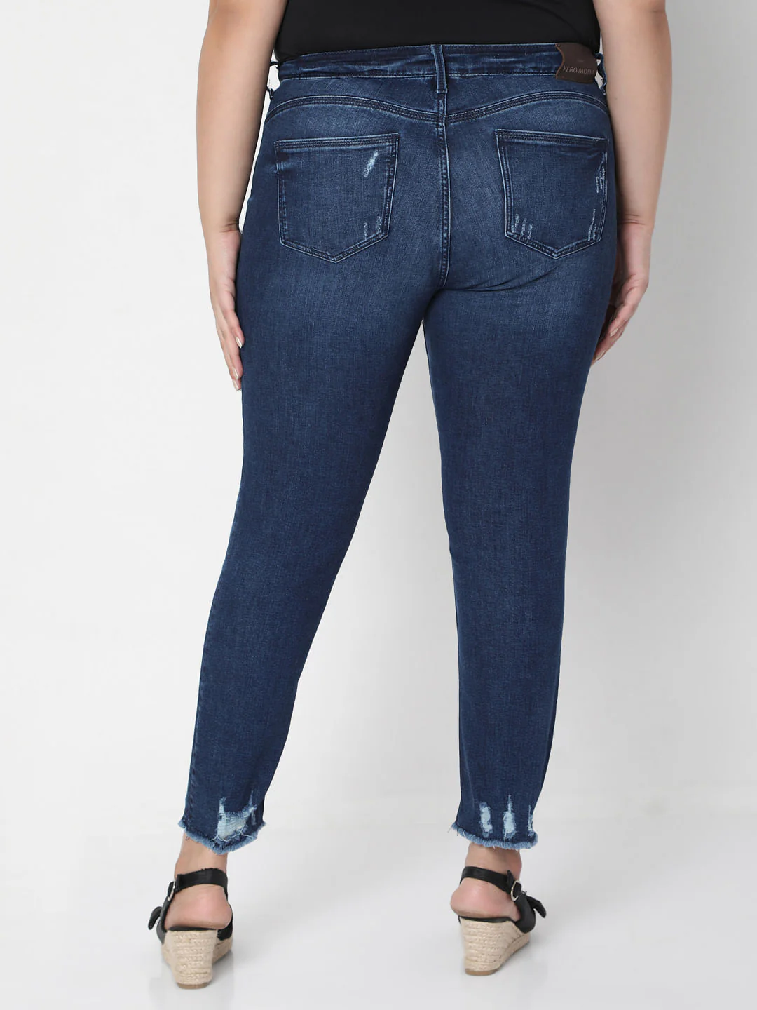 Curve Blue Mid Rise Distressed Jeans - Image 4