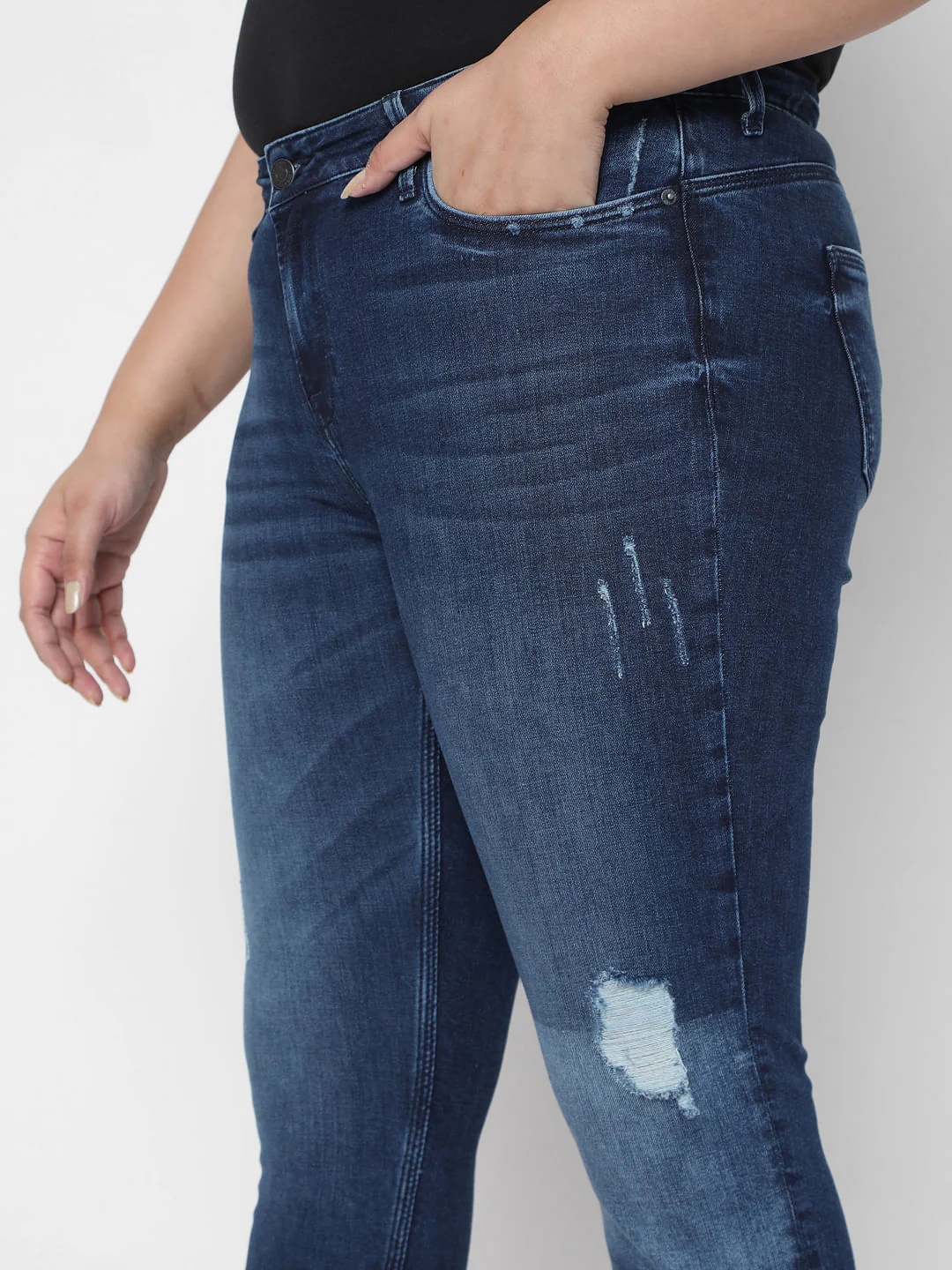 Curve Blue Mid Rise Distressed Jeans - Image 5