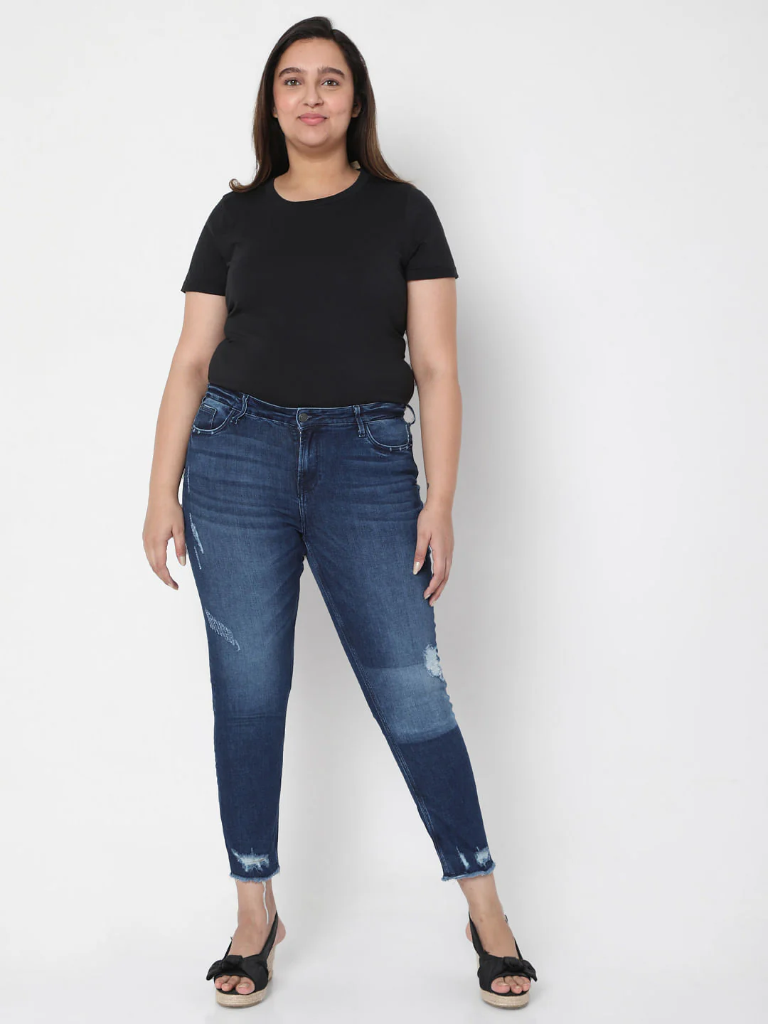 Curve Blue Mid Rise Distressed Jeans - Image 6